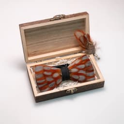 EASTEPIC Handmade Feather Bow Tie Brooch Wooden Box Set Men's Exquisite Accessories for Wedding Party Birthday Gift Necktie