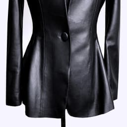 Lautaro Autumn Black Slim Soft Pu Leather Jacket Women Deep V Neck Long Puff Sleeve Elegant Luxury Skirted Blazer Fashion 2021