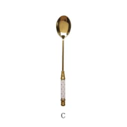 Stainless Steel Dessert Spoon Ceramic Long Handle Icecream Spoon Teaspoon Gold Coffee Cake Fruit Milk Spoon Kitchen Tableware