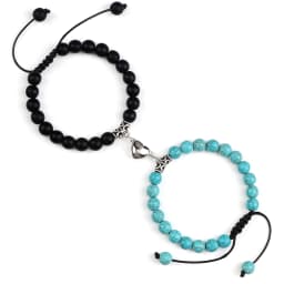 Hot Couple Distance Bracelets 2pcs/set Natural Stone Beads Braided Bracelet Lovers Heart Magnet Adjustable Bangle Friend Jewelry