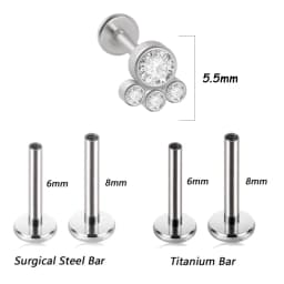 1PC G23 Titanium&Steel 16G CZ Gem Triangle Labret Lip Ring Crystal Cluster Ear Cartilage Tragus Helix Piercing Screw Fit Top 16g