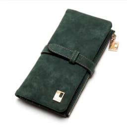 Vintage Women Long Standard Wallets Purse Fold Drawstring Nubuck Leather Zipper Suede Bag Female Simple Design Clutch Handbags