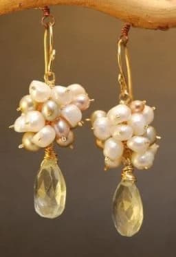 Cluster of mixed color pearls with green amethyst Earrings