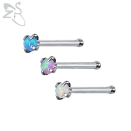 ZS 3-5pcs/Lot Stainless Steel Nose Stud Set Colorful Opal Nose Studs 3MM Nose Piercings L Shape Nostril Piercing Jewelry 20G