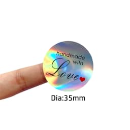 100Pcs 3.5CM Handmade with Love Red Hearts Decorative Stickers Waterproof Round Plain Silver DIY Labels