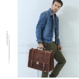 CONTACT'S Men's Bag Crazy Horse Leather Briefcase Men Business Bag For 14" Laptop Quality Leather Shoulder Messenger Bags Male