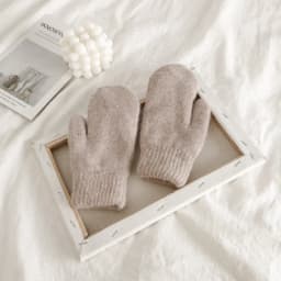 New Women Winter Keep Warm Plus Cashmere Solid Elasticity Soft Full Fingers Mittens Gloves Imitation Rabbit Fur Knitted Cute