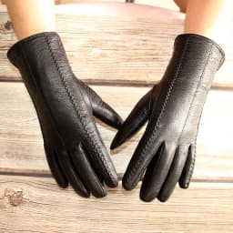 Winter Cold-Proof Warm Deerskin Gloves Women's Thickened Sheepskin Fur Sheep Sheared Lining Windproof Leather Finger Gloves