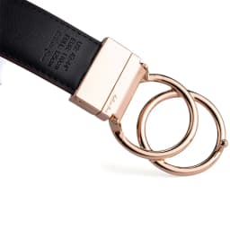 Women Reversible Leather Belt 2 in 1 Rotated 2 Rings Gold Buckle 3.4cm Wide Suitable for Pairing with Various Pants
