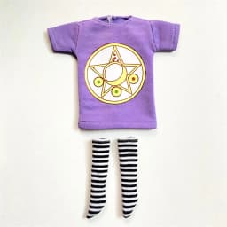 2pcs/Set of Blyth Clothes, Beautiful Print Short T-Shirt + Striped Socks, Can Be Used for 1/6 Doll Accessories