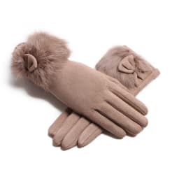 Winter Female Suede Leather Bow Plush Wrist Mitten Women Thick Plus Plush Windproof Warm Touch Screen Driving Gloves J22