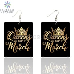 SOMESOOR Black Queen Are Born In 12 Months Wooden Drop Earrings Golden Crown Printed African Dangle For Women Birthday Gifts