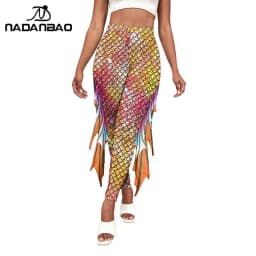 NADANBAO Mermaid Printed Pants Fish Scales Cosplay 3D Printed Women Bottoms Fashion Women's Leggings Tight Yoga Pants