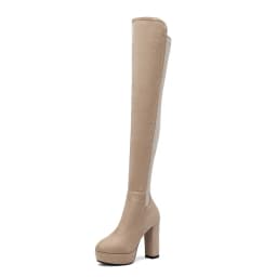 2025 New Waterproof Platform Stitching Over-The-Knee Women's Boots Super High Thick Heel Suede Short Plush PU Long Boots