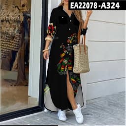 3D Cross-Border Women's Long Dresse Lapel Shirt World Map Pattern Printing Fashion Plus Size Maxi Dress Vestidos Womens Clothing