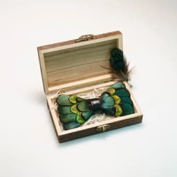 EASTEPIC Handmade Feather Bow Tie Brooch Wooden Box Set Men's Exquisite Accessories for Wedding Party Birthday Gift Necktie
