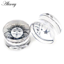Alisouy 2pcs Wolf Fish Flower Feather Transparent Acrylic Ear Plugs Expanders Tunnels Strechers Earring Piercing Body Jewelry
