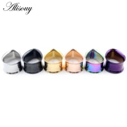 Alisouy 2pcs Water Drop Stainless Steel Ear Plug Tunnels Black Gold Color Ear Expander Plugs Tunnels Body Jewelry Ear Gauges
