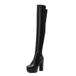 2025 New Waterproof Platform Stitching Over-The-Knee Women's Boots Super High Thick Heel Suede Short Plush PU Long Boots