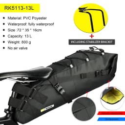 Rhinowalk Bike Saddlebag + Stabilizer Set Waterproof 13L Large Capacity More Stable For MTB Road Bike Can Fit Water Bottle Cage