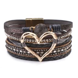 Amorcome Fashion Braided Leather Wrap Bracelets Bangles Multilayer Resin Stone Hollow Heart Charm Bracelets Women Gift Pulseira