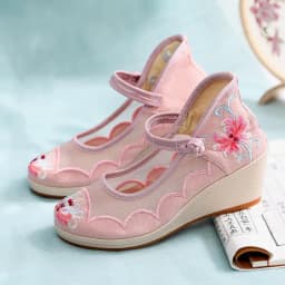 Air Mesh Wedge Pumps for Ladies 2021 Summer Women Shoes обувь для женщин летняя Ethnic Embroidered Ankle Strap Female Sandals
