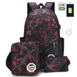 3 pcs /set USB Male backpack high school bags for women travel men school backpacks boys one student shoulder bag sac mochila