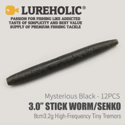 LUREHOLIC 3.0” Stick Worm Senko 12PCS 8cm 3.2g High-Frequency Tiny Tremors Wacky Drop Shot Soft Lure Bait