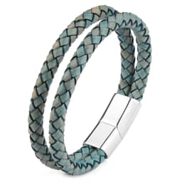 Genuine Leather Double Rope Braid Bracelet For Men Multicolor Choice Stainless Steel Magnetic Clasps Bracelets Men Jewelry