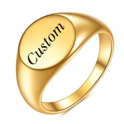 Customized Women Initial Letter Stamp Signet Ring Chunky Round Top Stainless Steel Bague Fashion Jewelry Wholesale