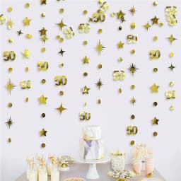 Rose Gold Happy Birthday Garlands Decorations Paper Circle Dots Star Hanging Streamer for 1st 16th 21st 30th 50th 70th Birthday
