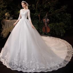 Boat Neck Wedding Gown With Train 2026 Three Quarter Sleeve Lace Up Bridal Ball Gown Robe De Mariee Vestido De Noiva Customized
