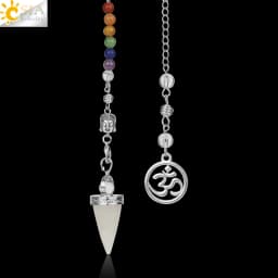CSJA Natural Stone Cone Pendulums Crystal 3D Buddha 7 Chakras Chain Reiki Pendulum for Dowsing Pendule Radiestesia Pendulo G251