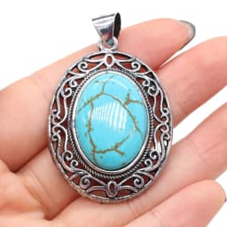 Natural Gem Stone Hollow Alloy Oval Pendant Amethysts Tiger Eye Charms for Jewelry Making DIY Necklace Accessories Gift 33x45mm