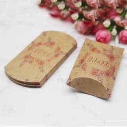 12/50pcs Beautiful Flower Pattern Pillow Shape Paper & Kraft Wedding Candy & Birthday Gift Storage Box Size 20X55X80mm