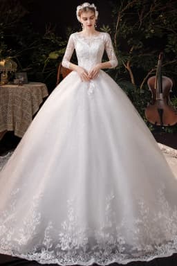 Boat Neck Wedding Gown With Train 2026 Three Quarter Sleeve Lace Up Bridal Ball Gown Robe De Mariee Vestido De Noiva Customized
