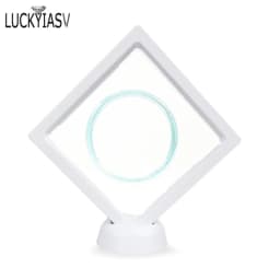 Black White Plastic Suspended Floating Display Case Earring Coin Gems Ring Jewelry Storage Pet Membrane Stand Holder Box 7*7*2cm