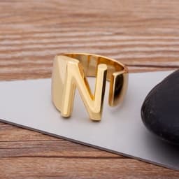 Trendy Hollow A-Z Letter Gold Color Adjustable Opening Ring Initials Name Alphabet Female Chunky Wide Party Wedding Jewelry