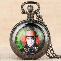 Medium Size Pocket Watcg Necklace Mad Hatter Pattern Quartz Pocket Watch Famous Watch Men Clock Pendant Gift for Men Women