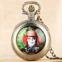 Medium Size Pocket Watcg Necklace Mad Hatter Pattern Quartz Pocket Watch Famous Watch Men Clock Pendant Gift for Men Women