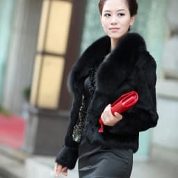 2023 100% Genuine Real Full Pelt Rabbit Fur Coat with Natural Fox Fur Collar Jacket Brand Factory Outlet Wholesale Fur WSR30
