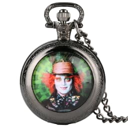 Medium Size Pocket Watcg Necklace Mad Hatter Pattern Quartz Pocket Watch Famous Watch Men Clock Pendant Gift for Men Women