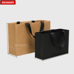 50pcs Custom Logo Paper Shopping Bag With Ribbon Handle for Clothing Gift Packaging Bag Sacola De Papel