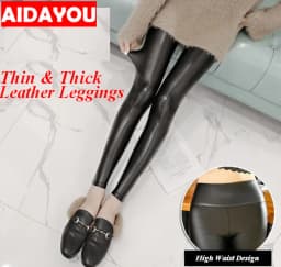Leather Leggings Winter Fleece Lined Legging Fit High Stretchy Solid Good Elastic Slim Trousers Women OUC1705 Aidayou