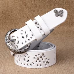 Women Belt Genuine Leather Bow Luxury Strap Female Hollow Out Rivet Belts For Women Pin Buckle Good Quality Cintos Masculinos