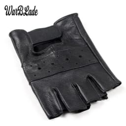 WarBLade High Quality Men Genuine Leather Gloves Slip-resistant Luvas Half Finger Sheep Leather Fingerless Gym Fitness Gloves