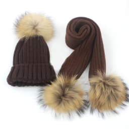 Children knitted Scarf and Hat Set Luxury Winter Warm Crochet Hats and scarves with Real fur pom Beanie Hat for boys and girls