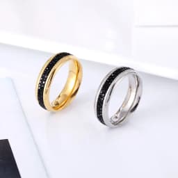 Middle Double Circle Black Zircon Ring High Quality Stainless Steel Love Brand Gold Color Jewelry Woman Ring Wholesale