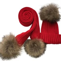 Children knitted Scarf and Hat Set Luxury Winter Warm Crochet Hats and scarves with Real fur pom Beanie Hat for boys and girls