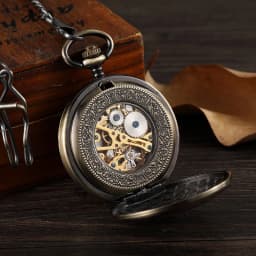 Double Sided Mechanical Pocket Watch Men Hollow Steampunk Skeleton Hand Wind Vintage Pocket & Fob Watch Male Clock Waist Chain